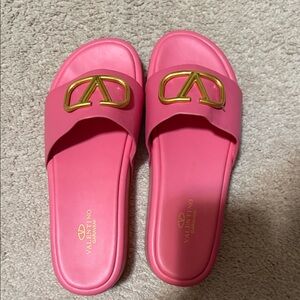 Valentino Garavani Pink Sandals with Gold Logo